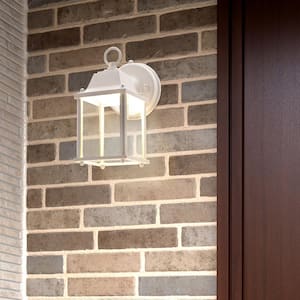 1-Light White LED Outdoor Wall Lantern Sconce with Dusk to Dawn Sensor