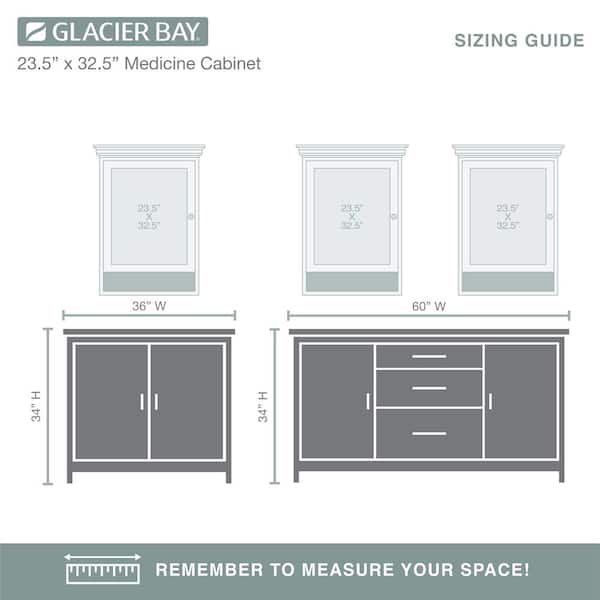 Glacier Bay 23-1/2 in. W x 32-1/2 in. H Framed Surface-Mount Bathroom Medicine Cabinet with Mirror, White