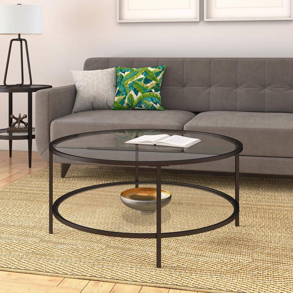 36" Blackened Bronze Square Glass Coffee Table