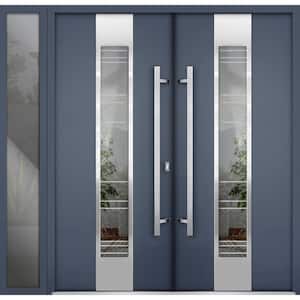 5755 84 in. x 80 in. Left-hand/Inswing Sidelite Clear Glass Gray Graphite Steel Prehung Front Door with Hardware