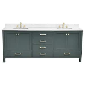 Bath Mist 84 in. W. Double Sink Freestanding Bath Vanity in Green with White Engineered Top