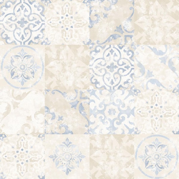 Unbranded Blue, Beige and Cream Kitchen Recipes Damask Tile Effect Wallpaper