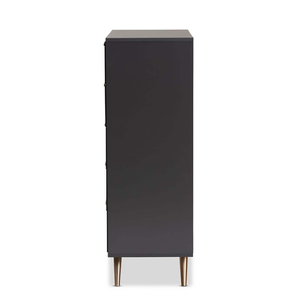 Kelson Dark Gray and Gold 5-Drawer Wood Chest