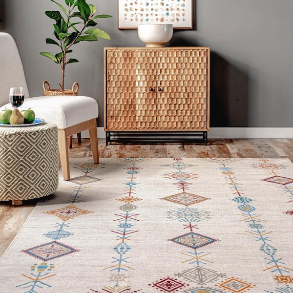 nuLOOM Kira Machine Washable Tribal Geometric Area Rug, Grey, 8x10 ft