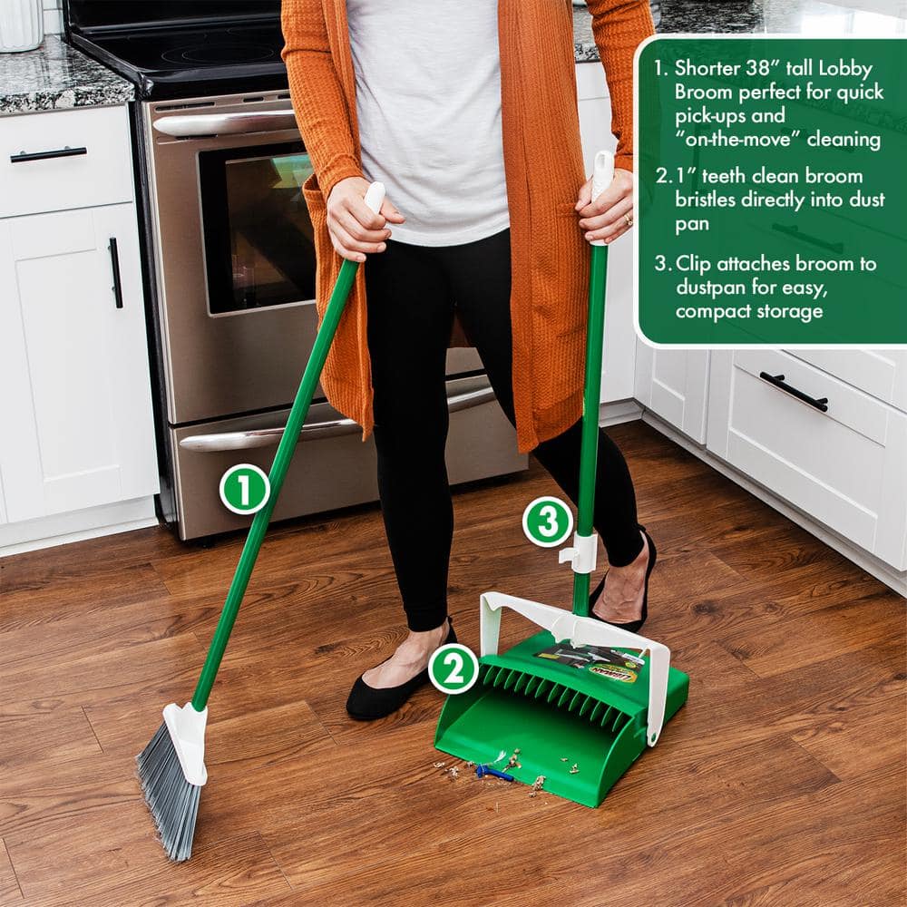 12-Inch Green Steel Upright Broom and Dustpan Set (2-Pack)