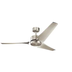 Motu 60 in. Indoor Brushed Nickel Downrod Mount Ceiling Fan with Wall Control Included for Bedrooms or Living Rooms