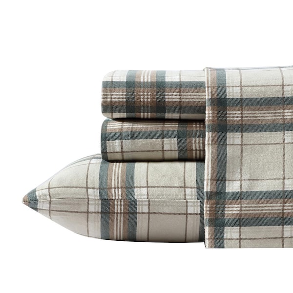 Eddie Bauer Edgewood 4-Piece Green Plaid Cotton Full Sheet Set