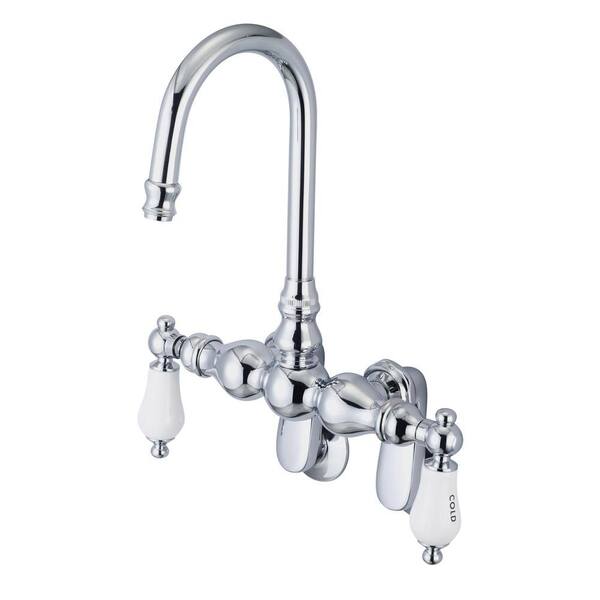 Water Creation 2-Handle Wall-Mount Claw Foot Tub Faucet with Labeled Porcelain Lever Handles in Triple Plated Chrome