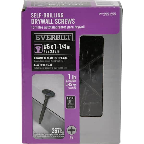 Everbilt #6 x 1-1/4 in. Phillips Bugle-Head Self-Drilling Drywall Screw 1 lb.-Box (267-Piece)