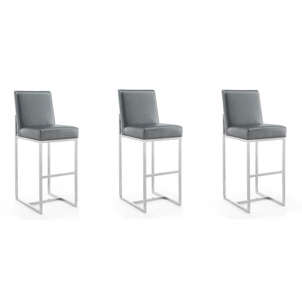 Manhattan Comfort Element 42.13 in. Graphite and Polished Chrome Stainless Steel Bar Stool (Set of 3)