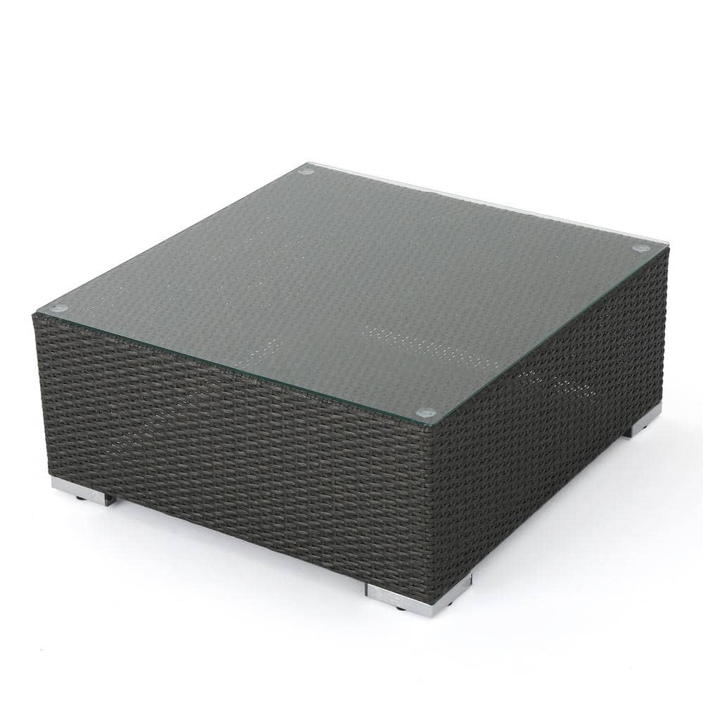 Gray Aluminum Wicker Outdoor Coffee Table with Glass Top