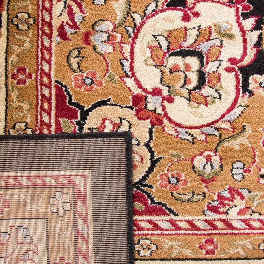 Elegant Black/Ivory Floral Synthetic 6' Square Area Rug