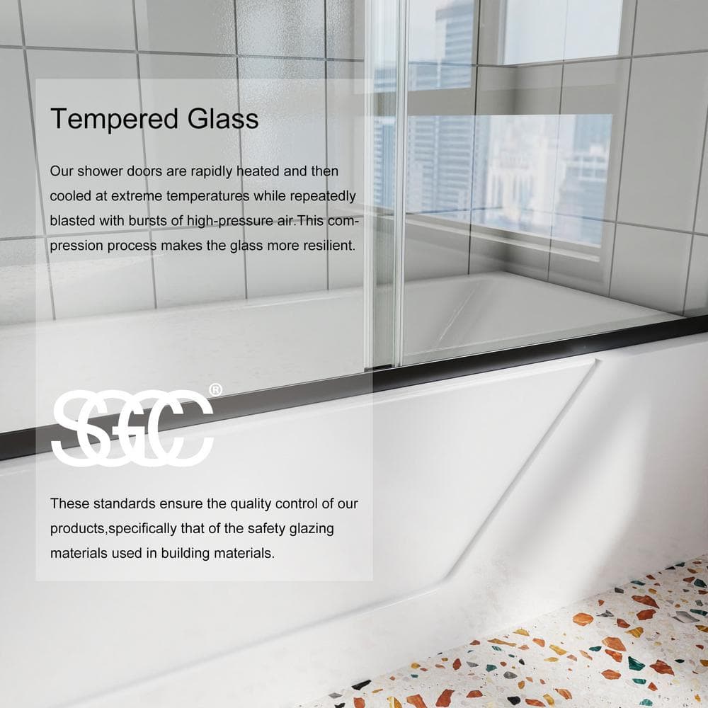 Black Framed Double Sliding Tub Door with Clear Tempered Glass