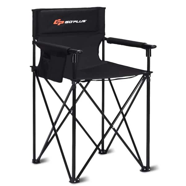 WELLFOR 38 in. Black Folding Camping Chair with Carrying Bag