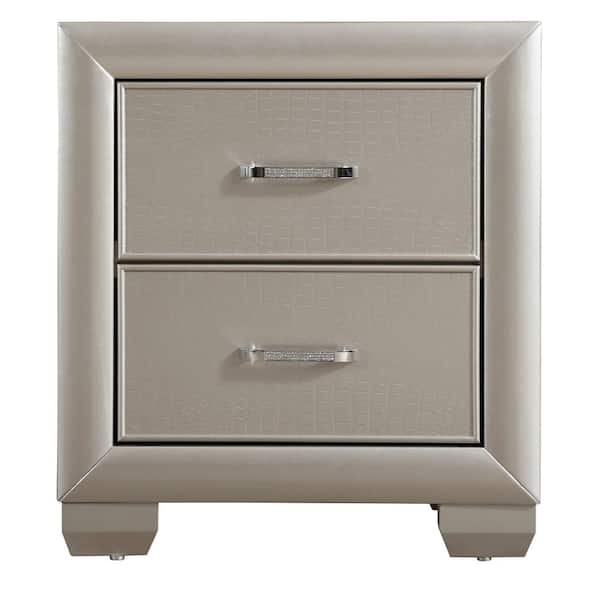 AndMakers Kat 2-Drawer Silver Champagne Nightstand (24 in. H x 24 in. W x 17 in. D)