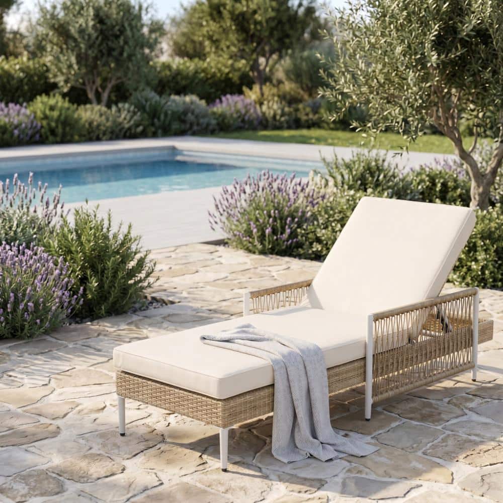 Beige 6-Gear Adjustable Wicker Lounge Chair with Cushion & Arms price history on PriceWatchPro