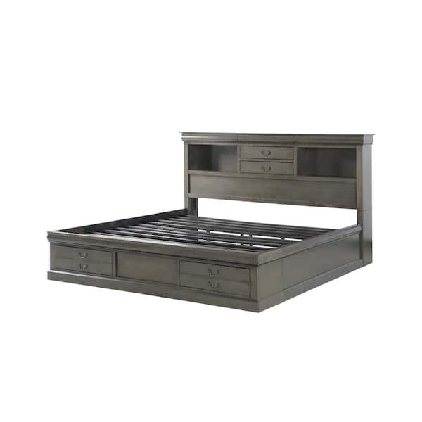 Acme Furniture - Louis Philippe III Eastern King Bed w/Storage in Dark Gray  - 24927EK — GreatFurnitureDeal