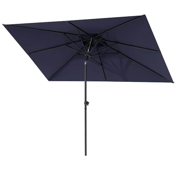 Crestlive Products Double Top 10 ft. x 6.5 ft. Metal Market Solar Tilt Half Patio Umbrella in Navy Blue