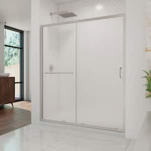 Infinity-Z 32 in. x 60 in. Semi-Frameless Sliding Shower Door in Brushed Nickel with Left Drain White Acrylic Base