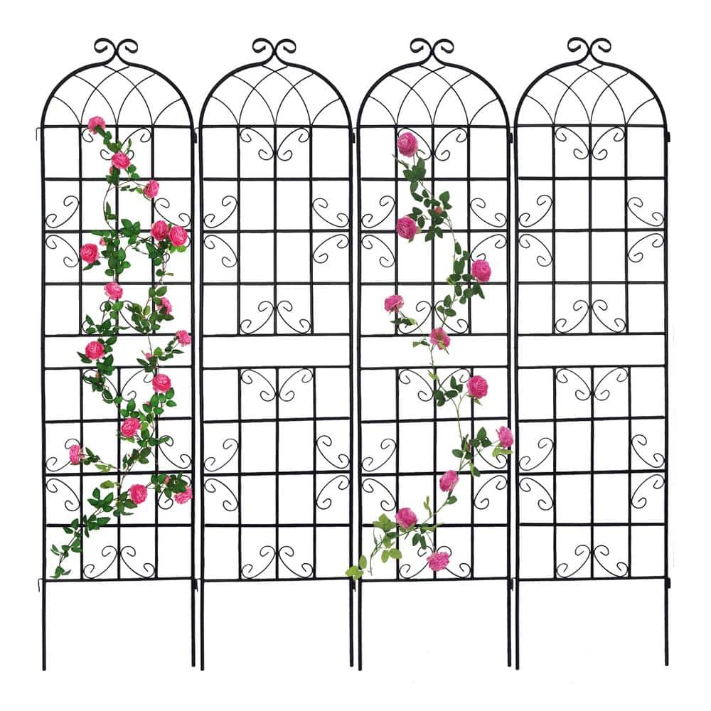 86.7 in. H Metal 4-Pack Black Garden Trellis Rustproof Trellis Outdoor Flow