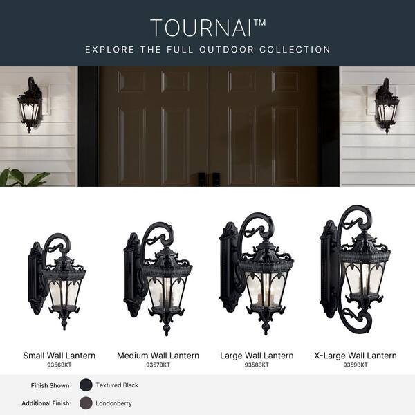 KICHLER Tournai 2-Light Textured Black Outdoor Hardwired Wall