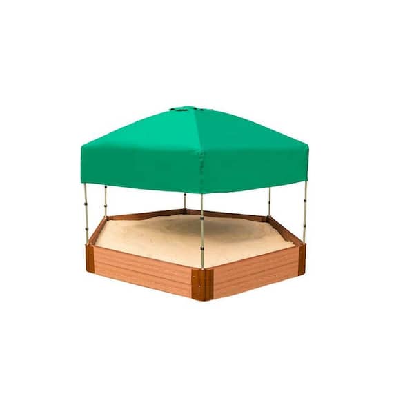 Frame It All 7 ft. x 8 ft. x 11 in. Hexagon Sandbox Composite with Telescoping Canopy/Cover (2 in. Profile)