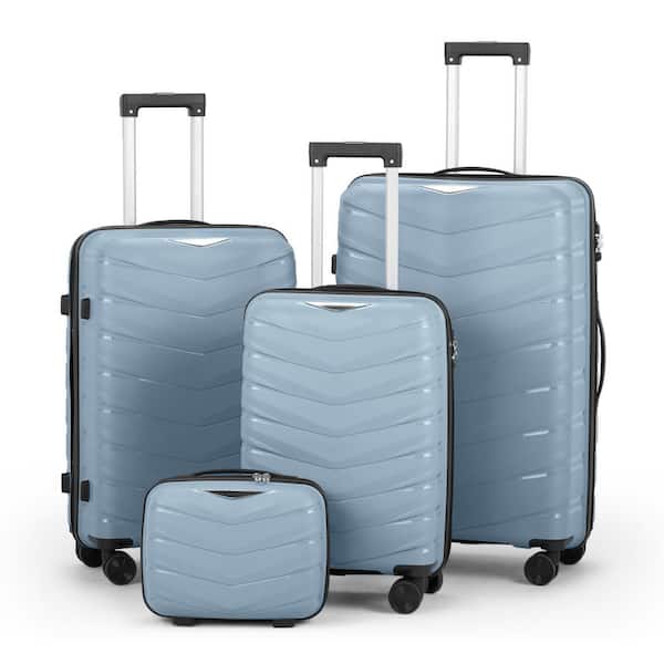 Karl home 4-Piece Sky Blue V-stripe 14 in. 20 in. 24 in. 28 in. Iron Rod PP Luggage Set