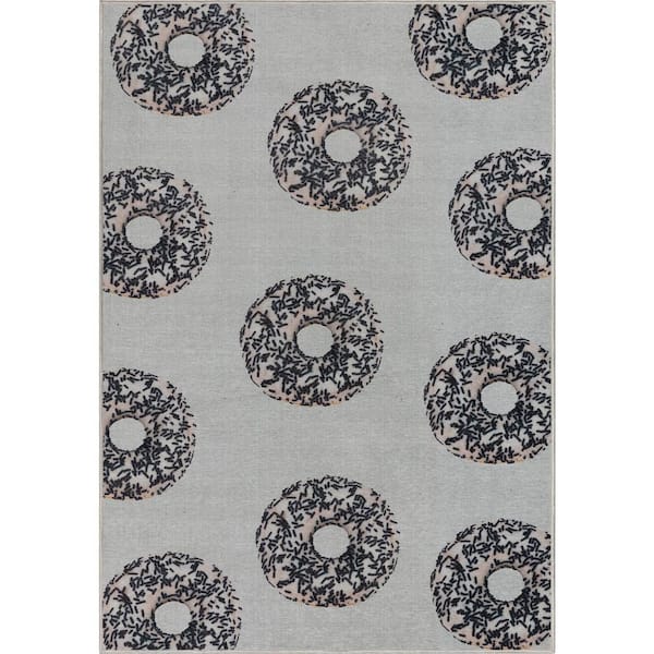 Apollo Multi White Sprinkles Donut Modern Printed Ivory Black 2 ft. x 3 ft. Area Rug