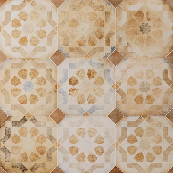Merola Tile Laverton Octagon Deco Multicolor with Taco Natural 8 in. x 8 in. Porcelain Floor and Wall Tile (11.25 sq. ft./Case)