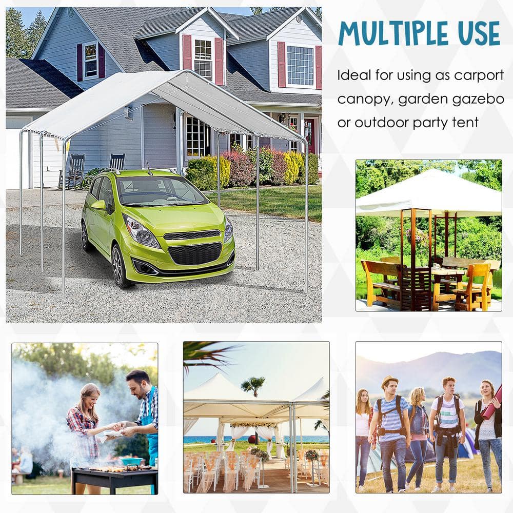 10' x 20' White Galvanized Steel Carport Canopy Kit