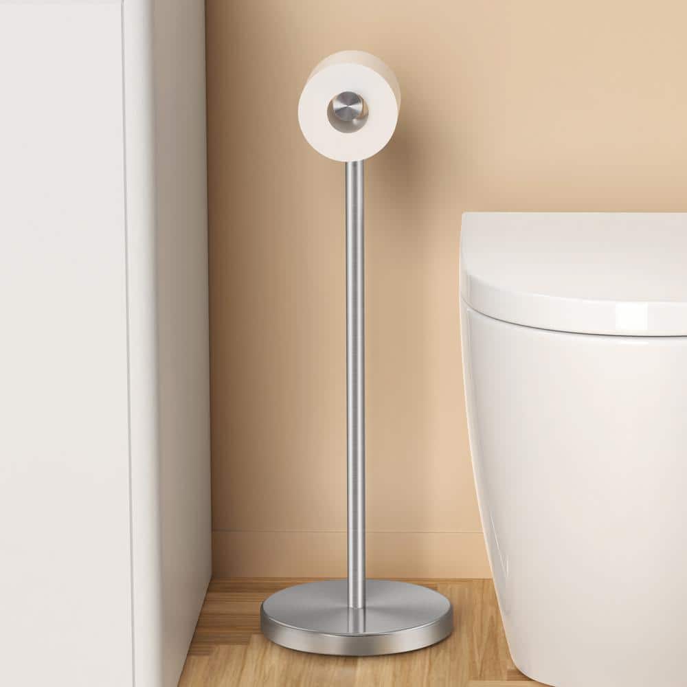 Brushed Steel Freestanding Toilet Paper Holder with Heavy Base