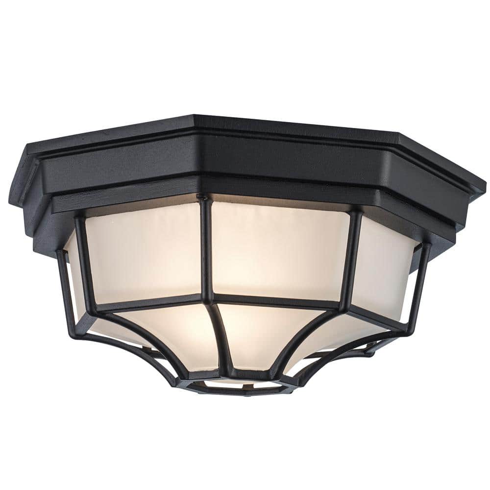 Elegant Black Glass Flush-Mount Light for Indoor/Outdoor
