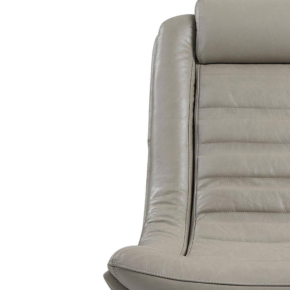 Twilight Gray Leather Swivel Accent Chair with Wood Base