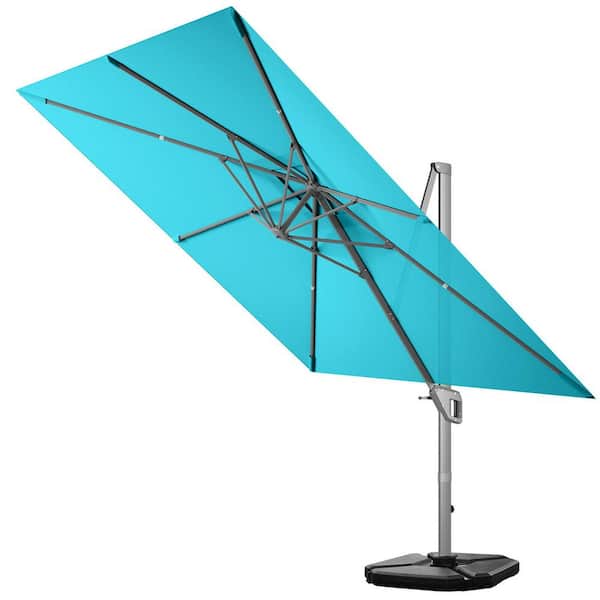 Gymax 10 ft. x 10 ft. Patio Offset Cantilever Umbrella Aluminum 360-Degree Tilt Weight Base Turquoise