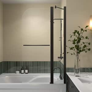 36 in. x 58 in. Frameless Pivot Hinged Tub Door with in Matte Black with Clear Tempered Glass