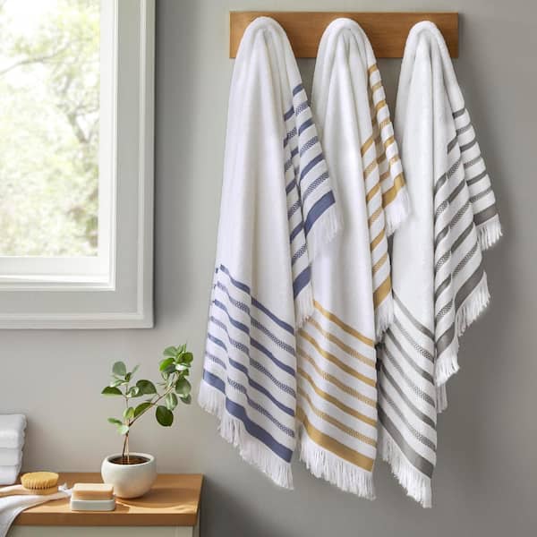 StyleWell Turkish Cotton White and Lake Blue Stripe 6-Piece Fringe Bath  Towel Set E7245 - The Home Depot