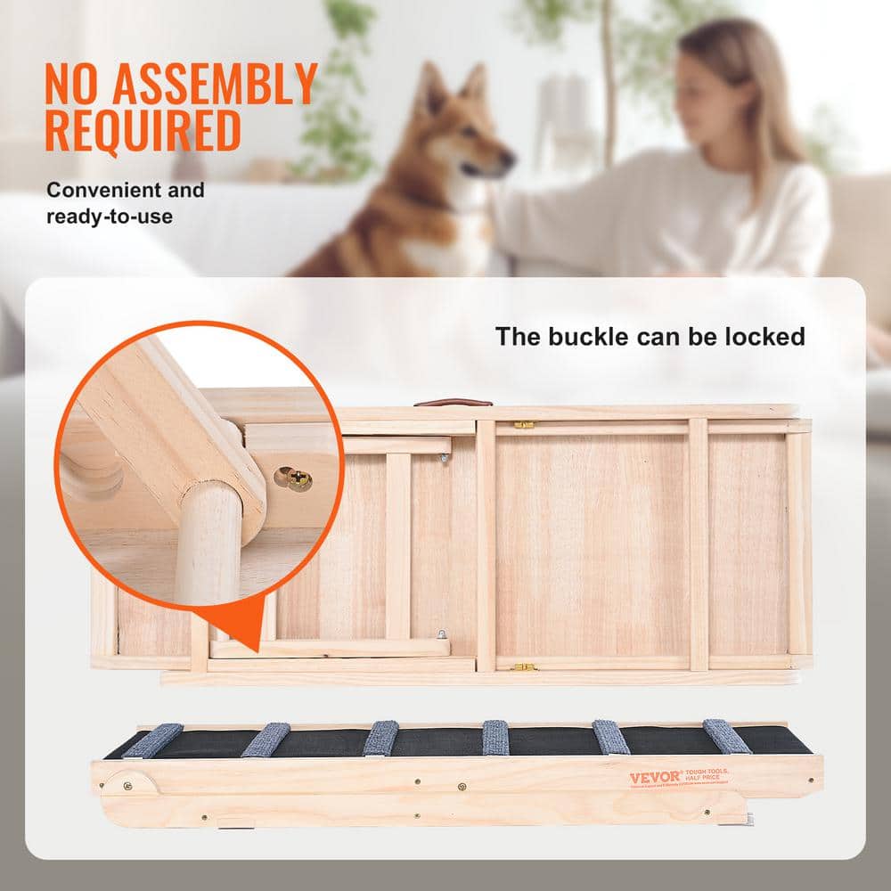 Adjustable Pine Wood Dog Ramp with Non-Slip Surface