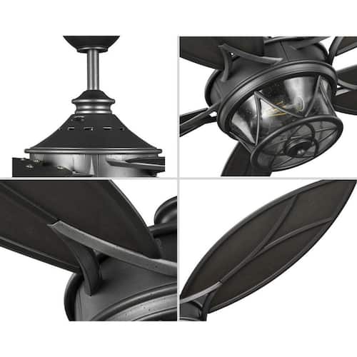 Alfresco 54 in. Indoor/Outdoor Blistered Iron Coastal Ceiling Fan with 2700K Light Bulbs Included with Remote Progress Lighting Ceiling Fans With Lights