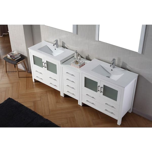 Palmera 90 inch Double Sink Bathroom White Vanity & Side Cabinet Tower