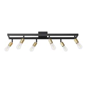 Weston 3 Ft. Matte Black 6-Light Ceiling Hard Wired Track Lighting Kit with Brass Pivoting Exposed Socket Track Heads