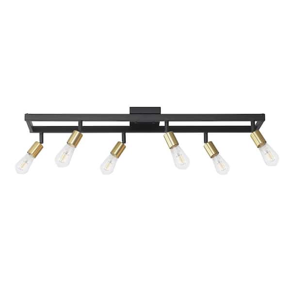 Globe Electric Weston 3 Ft. Matte Black 6-Light Ceiling Hard Wired Track Lighting Kit with Brass Pivoting Exposed Socket Track Heads