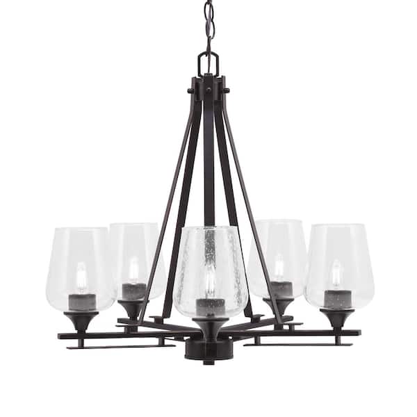 Unbranded Ontario 22 in. 5-Light Dark Granite Geometric Chandelier for Dinning Room with Clear Bubble Shades No Bulbs Included