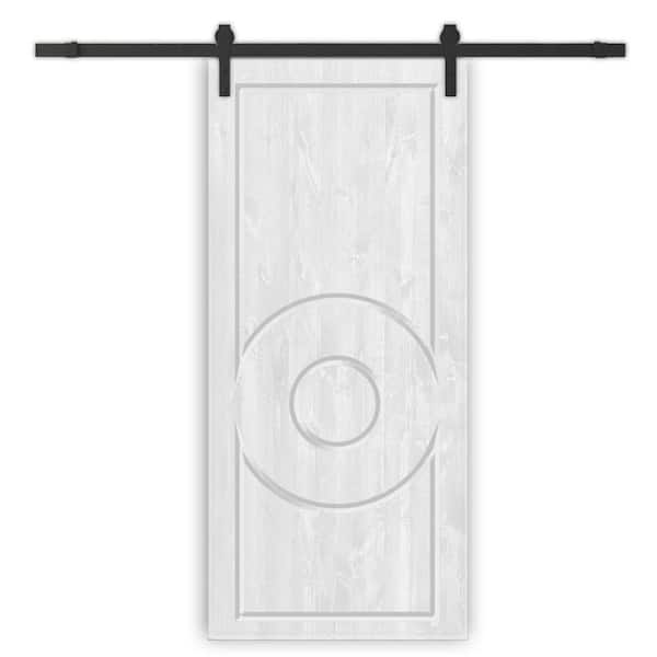 CALHOME 42 in. x 96 in. White Stained Pine Wood Modern Interior Sliding Barn Door with Hardware Kit