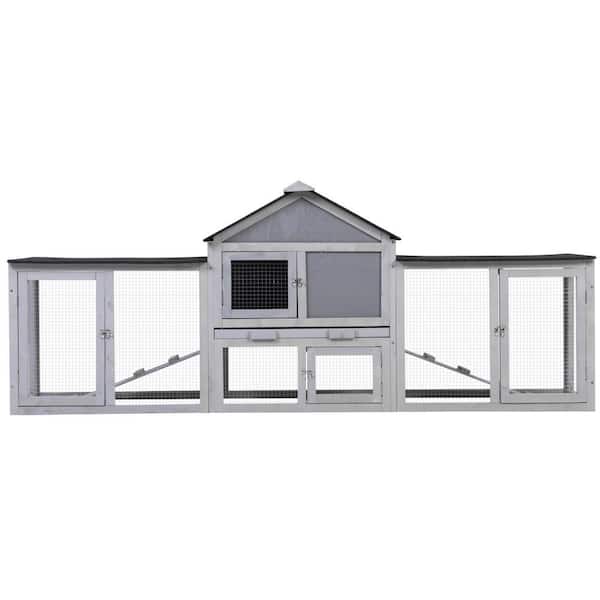 cenadinz 83.5 in. x 17.25 in. x 33.75 in. 3-Compartment Rabbit Hutch Grey