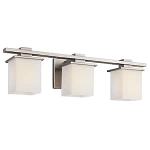 Tully 24 in. 3-Light Antique Pewter Contemporary Bathroom Vanity Light with Satin Etched Cased Opal Glass