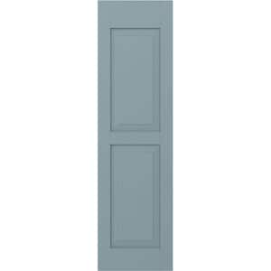 12 in. W x 54 in. H Americraft 2-Equal Raised Panel Exterior Real Wood Shutters Pair in Peaceful Blue