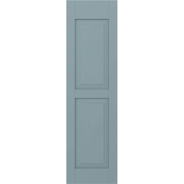Ekena Millwork 15 in. W x 74 in. H Americraft 2-Equal Raised Panel Exterior Real Wood Shutters Pair in Peaceful Blue