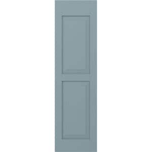 18 in. W x 64 in. H Americraft 2-Equal Raised Panel Exterior Real Wood Shutters Pair in Peaceful Blue