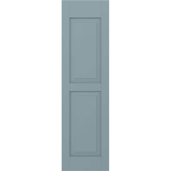 Ekena Millwork 18-in W x 67-in H Americraft Two Equal Raised Panel Exterior Real Wood Shutters (Per Pair), Peaceful Blue