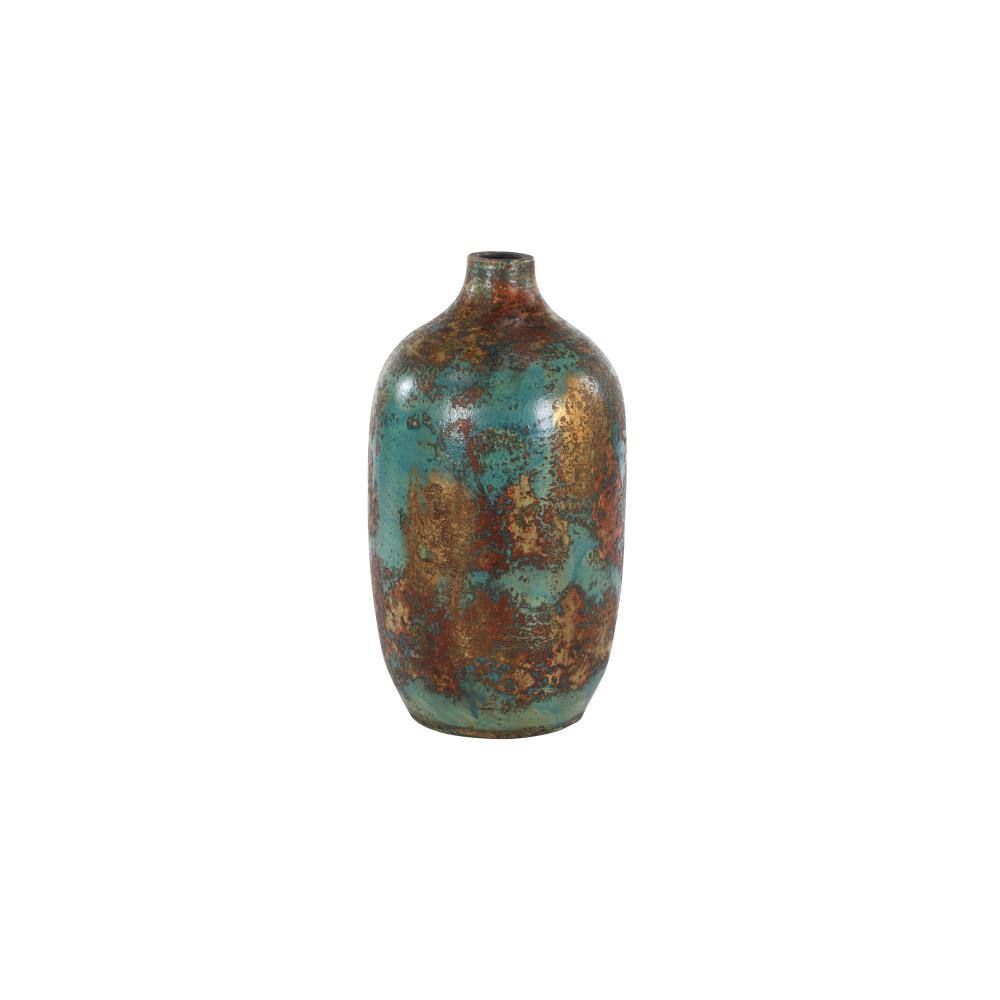 Rustic Turquoise and Bronze Ceramic Decorative Vase